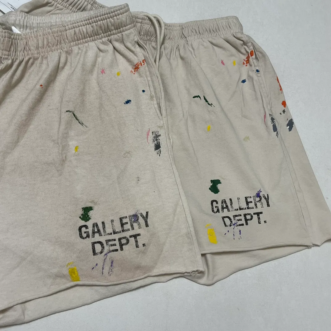 Proofing VS ZP GALLERY DEPT. INSOMNIA SHORTS/WHITE English mud-dyed and ink-splashed shorts, off-white S-XL, super comfortable and breathable fabric, free the lower body, be an American boy, heavy wash, mud-dyed and distressed, super complex ink-splashed graffiti